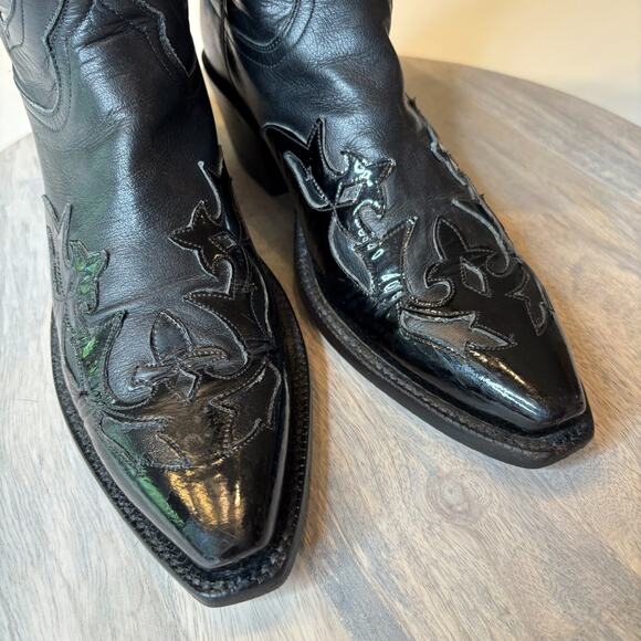 Lucchese Women's Black Leather Embellished Cowboy Cowgirl Boots US Size 6.5 - Picture 9 of 13